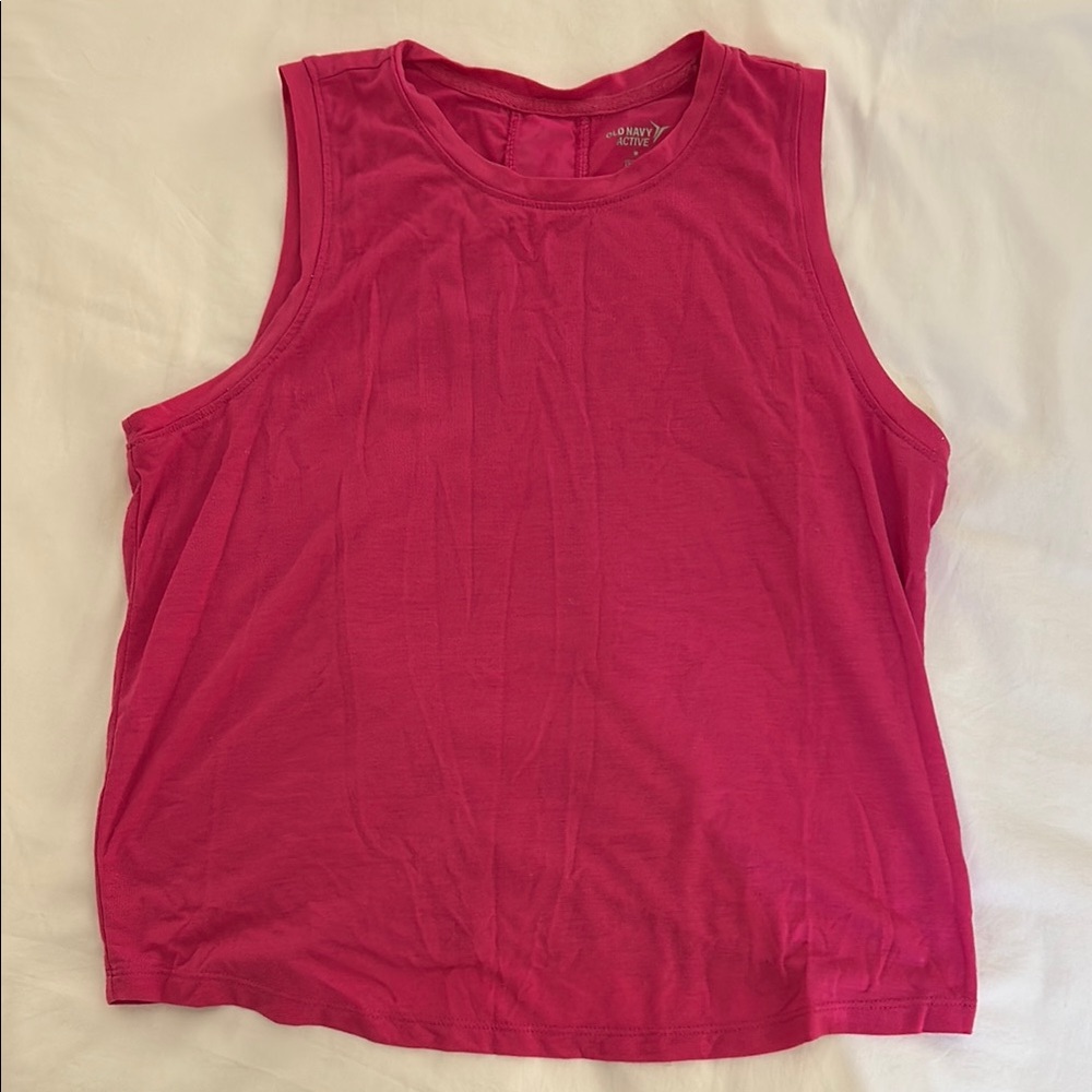 Pink Muscle Tee with High Neckline and Relaxed Fit